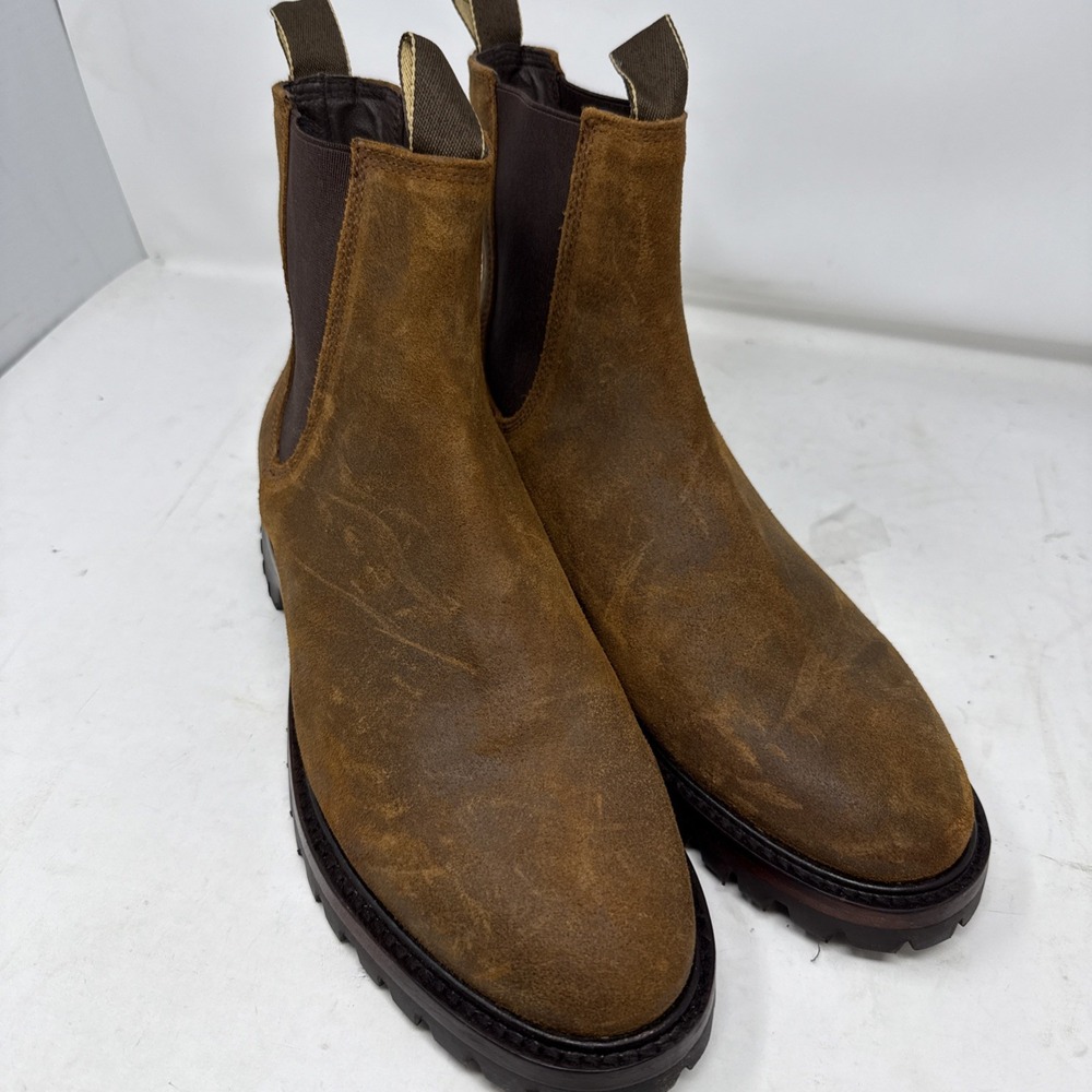 Men 10.5 Taylor Stitch Ranch Boot Redwood Waxed Suede Chelsea Ankle Vibram Brown